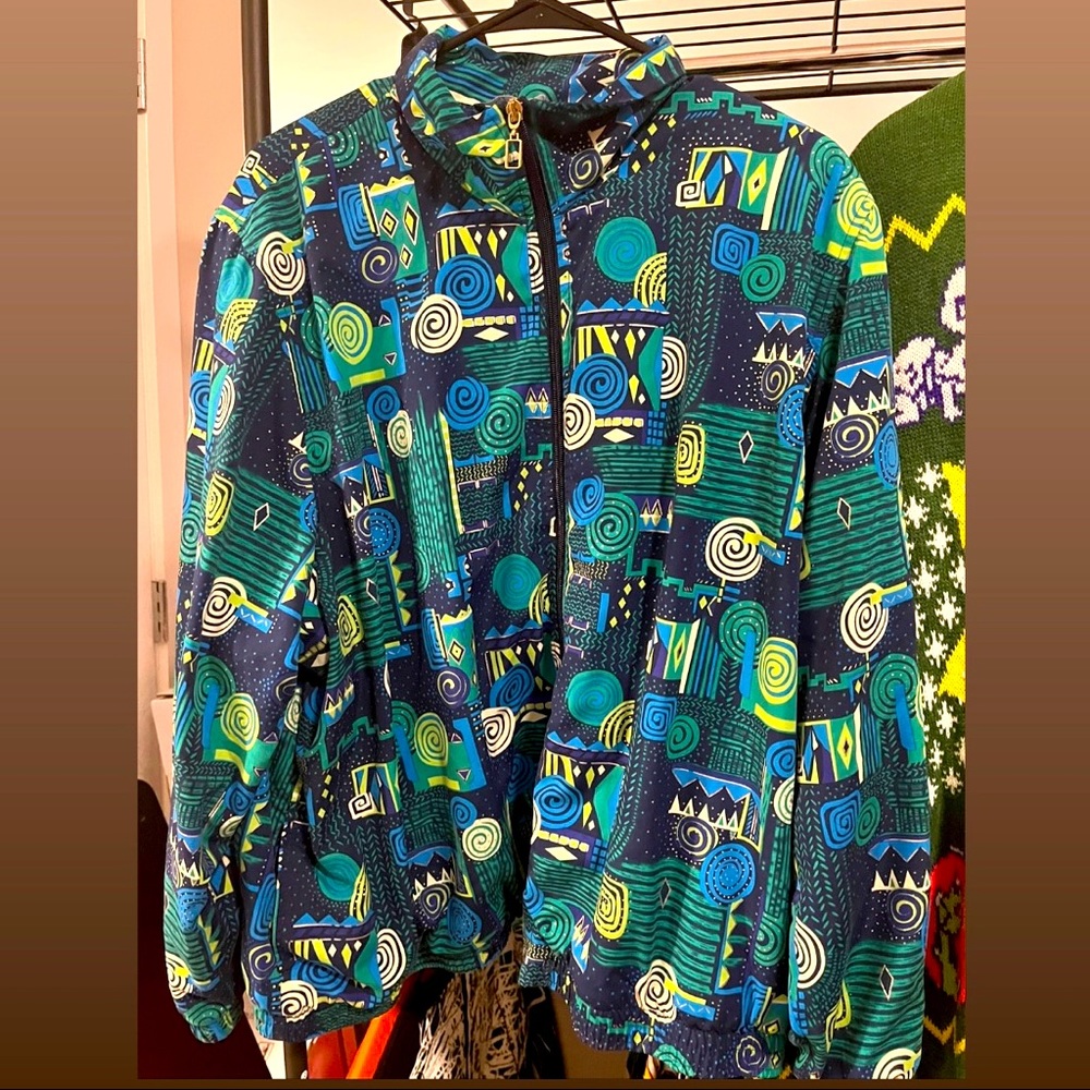 Bold patterned windbreaker